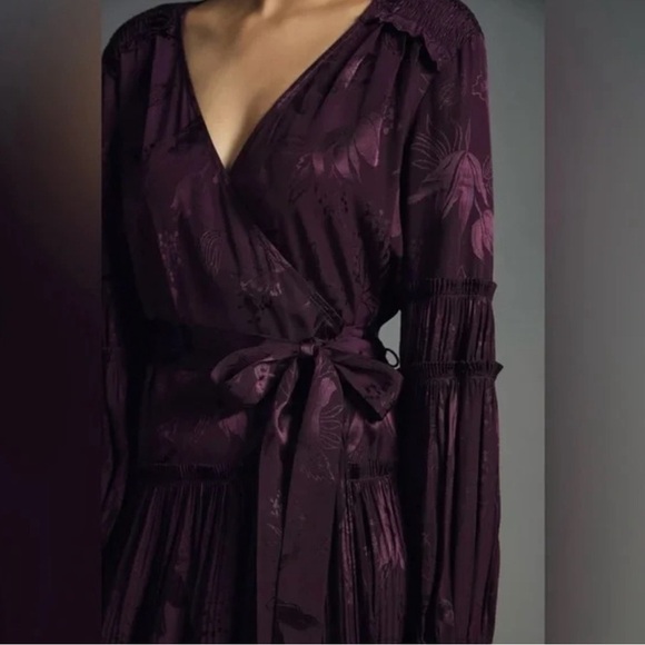 NWT Anthropologie Wrap Dress Eggplant Purple Color Women’s Sizes Med And Small - Picture 8 of 11